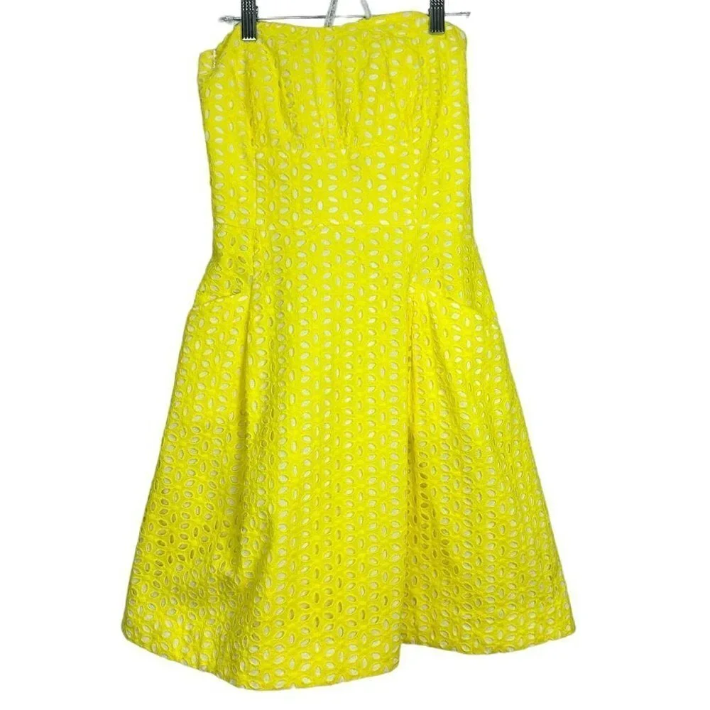 Lilly Pulitzer Yellow Pineapple Juice‎ Flower Eyelet Blossom Straples Dress Sz 2 - Picture 3 of 12